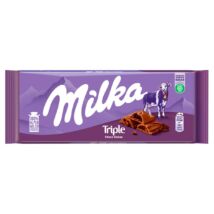 Milka Triple alpesi tejcsokoládé kakaós krémmel, kakaós töltelékkel és kakaós keksz 90 g darabokkal
