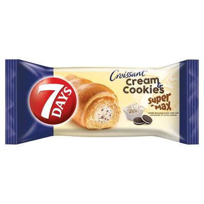 7Days Cream & Cookies Super Max vanília ízű krémmel töltött croissant kakaós keksz darabokkal 110 g