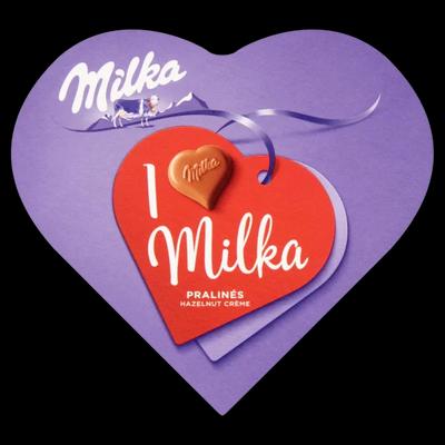 Milka I love Milka alpesi tejcsokoládé praliné mogyorós krémtöltelékkel 44 g
