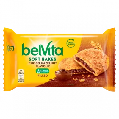 Belvita Soft Bakes gabonás, omlós keksz, mogyorós ízű kakaós töltelékkel 50 g
