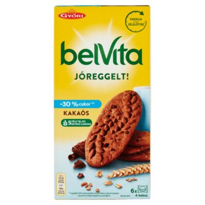 Belvita Jóreggelt! csökkentett cukortartalmű kakaós gabonás omlós keksz csokoládé darabokkal 300g