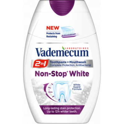 Vademecum 2in1 Non Stop White fogkrém+szájöblítő 75ml